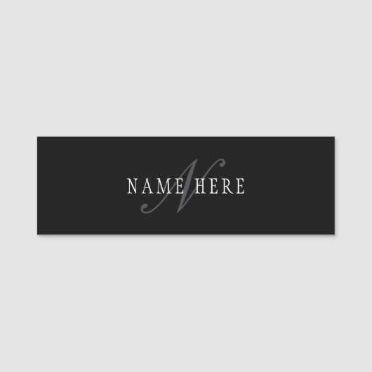 Elegant  monogram | Zwart Grijs Wit Naamplaatje (Voorkant)