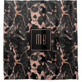 Elegant Monogram Zwart Marmer Douchegordijn (Voorkant)