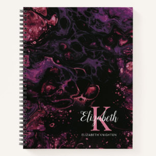 Elegant Monogram Zwart Paars Schrift Notitieboek