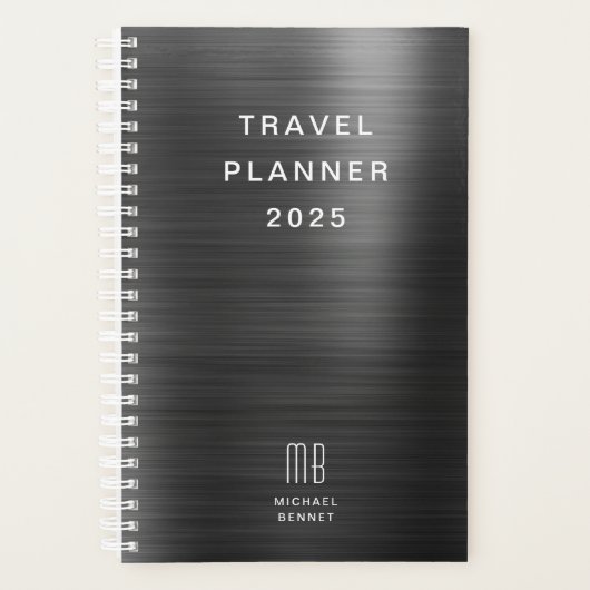 Elegant monogram zwart reizen planner (Voorkant)