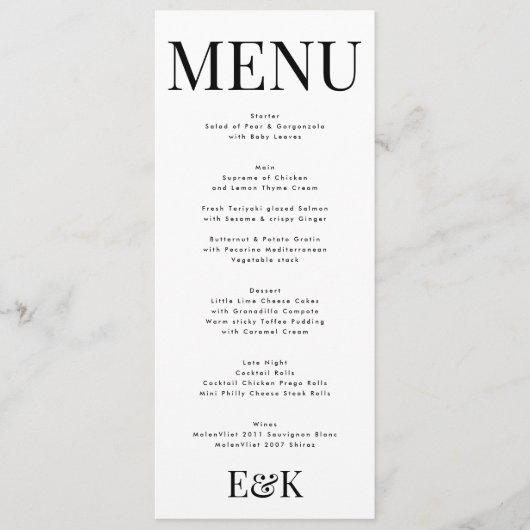 Elegant Monogram Zwart Wit Bruiloft BOLD BIG Menu (Voorkant)