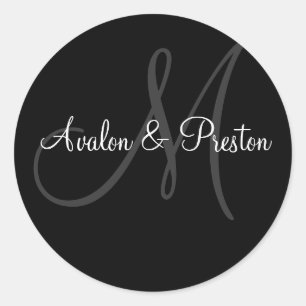 Elegant Monogram Zwart & Wit Bruiloft Sticker
