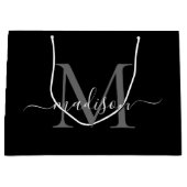 Elegant Monogram Zwart Wit Elegant Script Naam Groot Cadeauzakje (Voorkant)