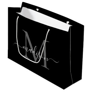 Elegant Monogram Zwart Wit Elegant Script Naam Groot Cadeauzakje