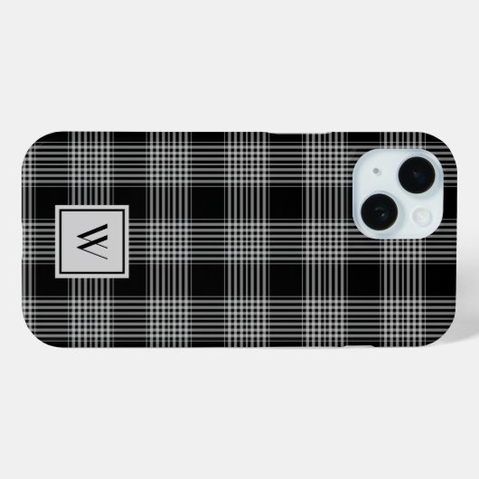 Elegant monogram zwart-wit geruite patroon Case-Mate iPhone case (Achterkant (horizontaal))