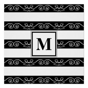 Elegant monogram Zwart wit gestreept design Perfect Poster