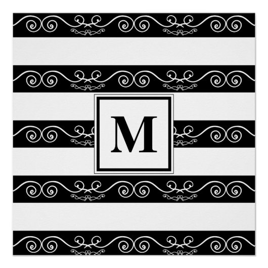 Elegant monogram Zwart wit gestreept design Perfect Poster (Voorkant)