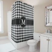 Elegant monogram zwart-wit gevinkt patroon douchegordijn (In situ)
