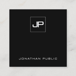 Elegant Monogram Zwart-wit Initiaal Sjabloon Vierkante Visitekaartje