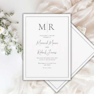 Elegant Monogram Zwart & Wit Modern Huwelijk Kaart