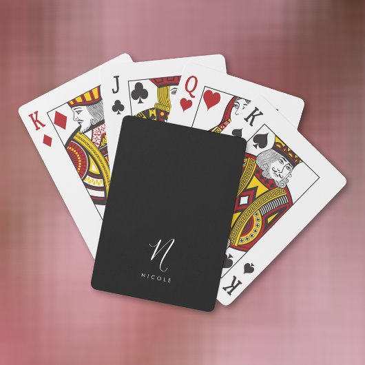 Elegant Monogram Zwart-wit Pokerkaarten