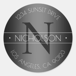 Elegant monogram zwart-wit retouradres ronde sticker