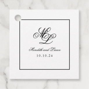 Elegant Monogram Zwart-wit Script Bedankjes Labels