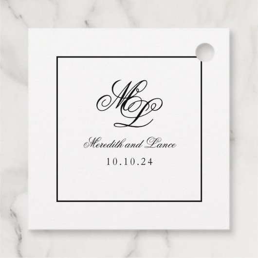 Elegant Monogram Zwart-wit Script Bedankjes Labels (Achterkant)