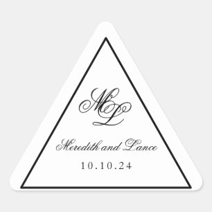 Elegant Monogram Zwart-wit Script Driehoek Sticker