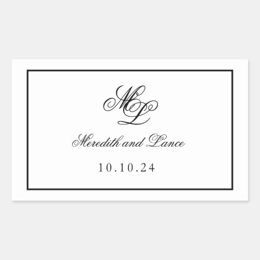 Elegant Monogram Zwart-wit Script Rechthoekige Sticker (Voorkant)