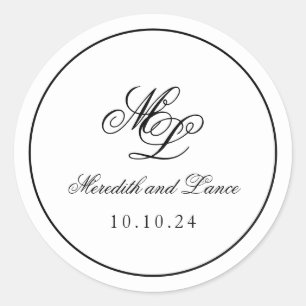 Elegant Monogram Zwart-wit Script Ronde Sticker