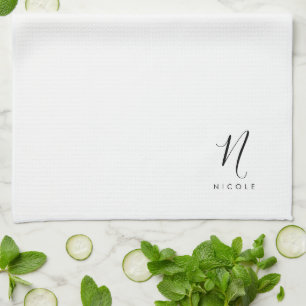 Elegant Monogram Zwart-wit Theedoek