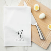 Elegant Monogram Zwart-wit Theedoek (Quarter Fold)