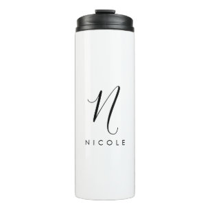 Elegant Monogram Zwart-wit Thermosbeker