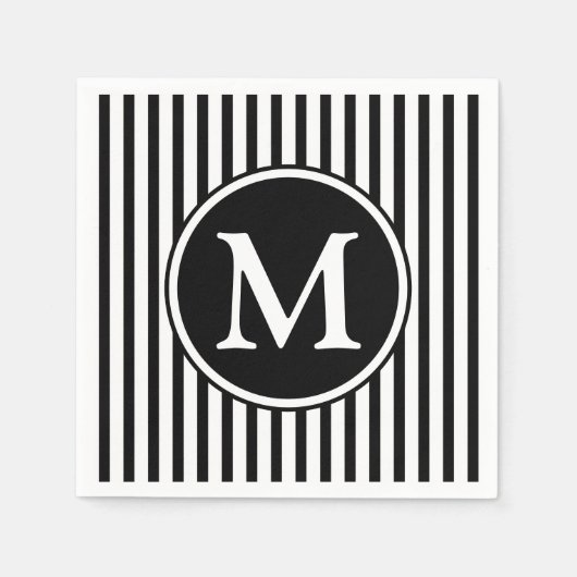 Elegant monogram zwart-witte strepen servetten (Voorkant)
