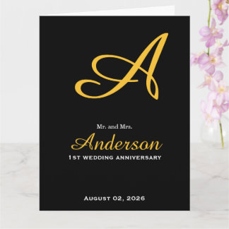 Elegant Monogram Zwarte Gouden Huwelijksverjaardag Kaart