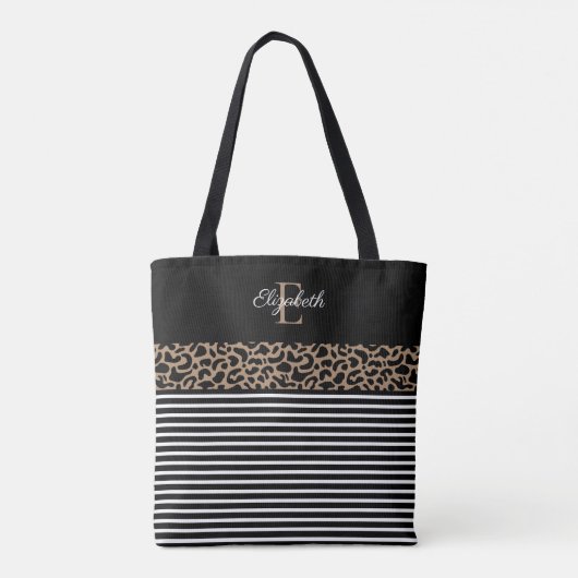 Elegant Monogram zwarte Leopard Animal Print Draagtas (Achterkant)