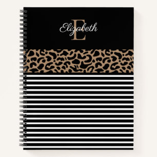 Elegant Monogram zwarte Leopard Animal Print Notitieboek