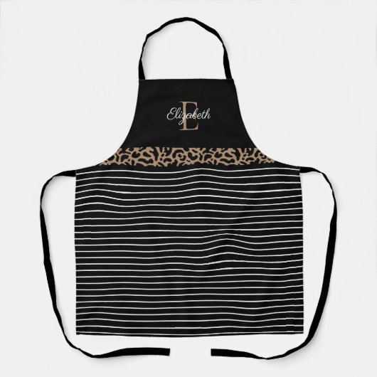 Elegant Monogram zwarte Leopard Animal Print Schort (Voorkant)