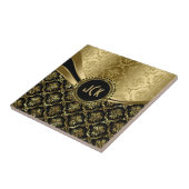 Elegant Monogramed Black & Gold Floral Damascus 2c Tegeltje (Zijkant)