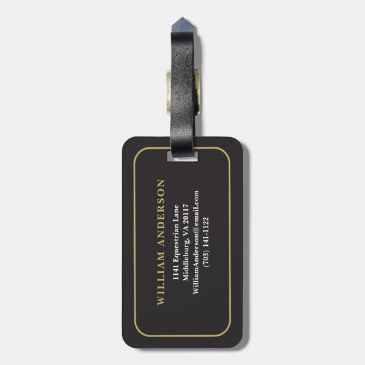 Elegant Monogramed Black Gold Windows Pset Bagagelabel (Achterkant verticaal)