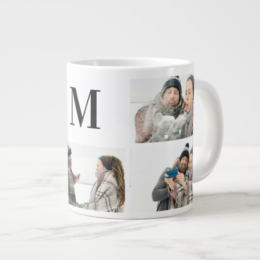 Elegant Monogramed en 5 Photo Personalized Mug  Extra Grote Beker (Voorkant rechts)