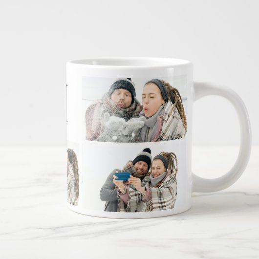 Elegant Monogramed en 5 Photo Personalized Mug  Extra Grote Beker (Rechts)