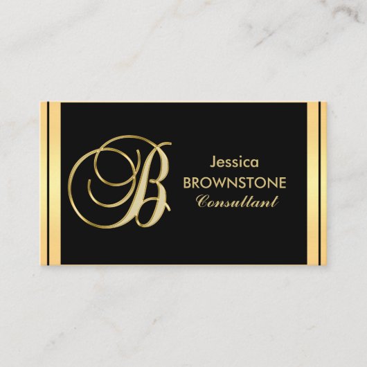 Elegant monogramed Gold Black Letter 'B' Visitekaartje (Voorkant)