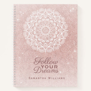 Elegant Monogramed Roos Gold Glitter Girly Notitieboek