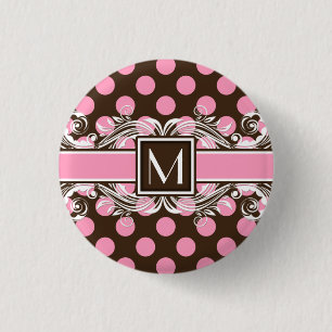 Elegant monogramma Geometrische puntpatroon Ronde Button 3,2 Cm