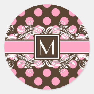 Elegant monogramma Geometrische puntpatroon Ronde Sticker