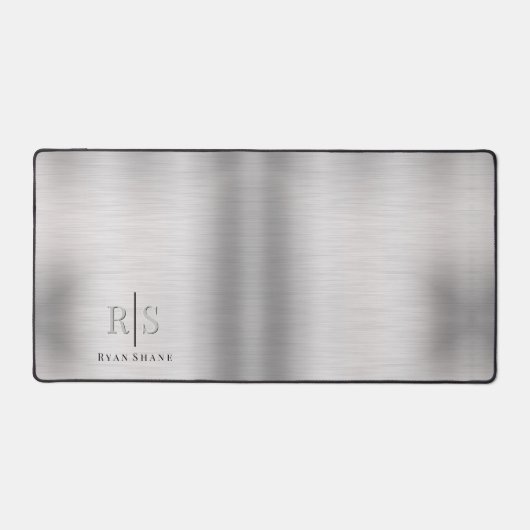 Élégant Monogramme 3D & Nom, Argent Brossé, Vs 2 (Recto)