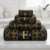 Élégant monogrammé à motif damassé noir et or
