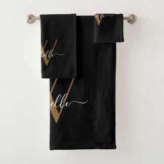 Élégant Monogramme Black Gold Nom Script