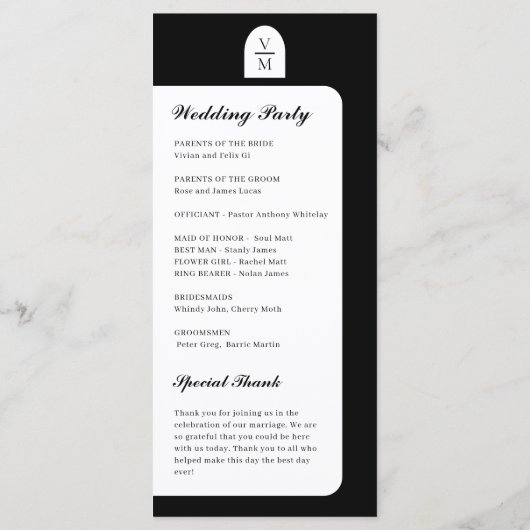 Élégant Monogramme Black Wedding Programme (Dos)