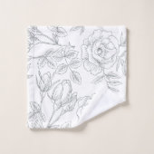 Élégant monogramme blanc gris-gris floral (Gant de toilette)