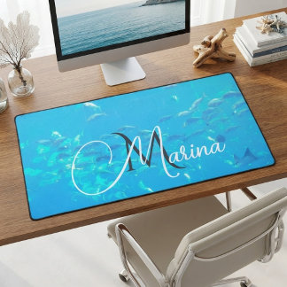 Élégant Monogramme Bleu Aqua Banc de Poissons Océa