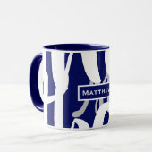 Elégant Monogramme Bleu & Blanc Café Mug (Devant gauche)