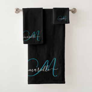 Élégant Monogramme bleu noir Nom du script