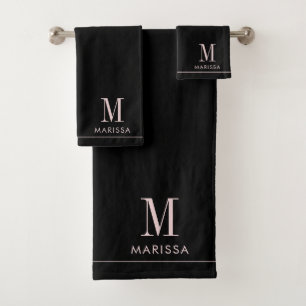 Élégant Monogramme Blush Pink Nom Noir