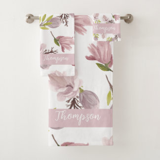 Élégant monogramme brosse motif rose féminin