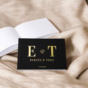 Élégant Monogramme Coeur Mariage noir