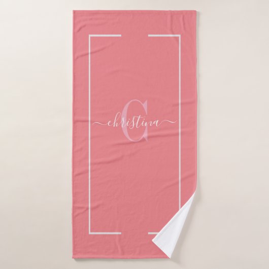 Élégant monogramme corail rose (Serviette de bain)