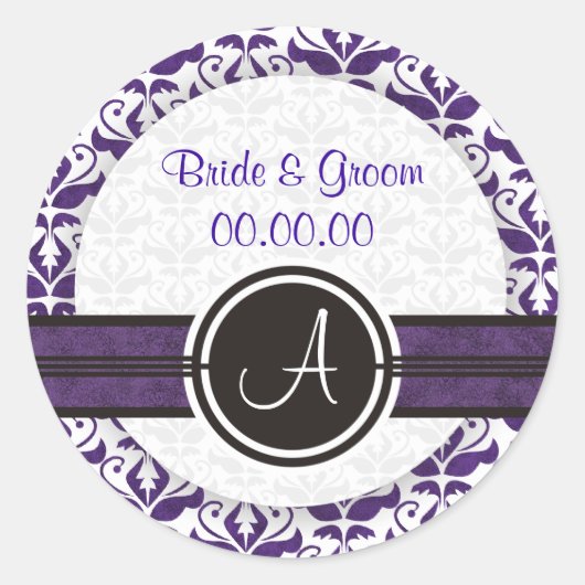 Élégant Monogramme Damask Enregistrer Les Stickers (Devant)